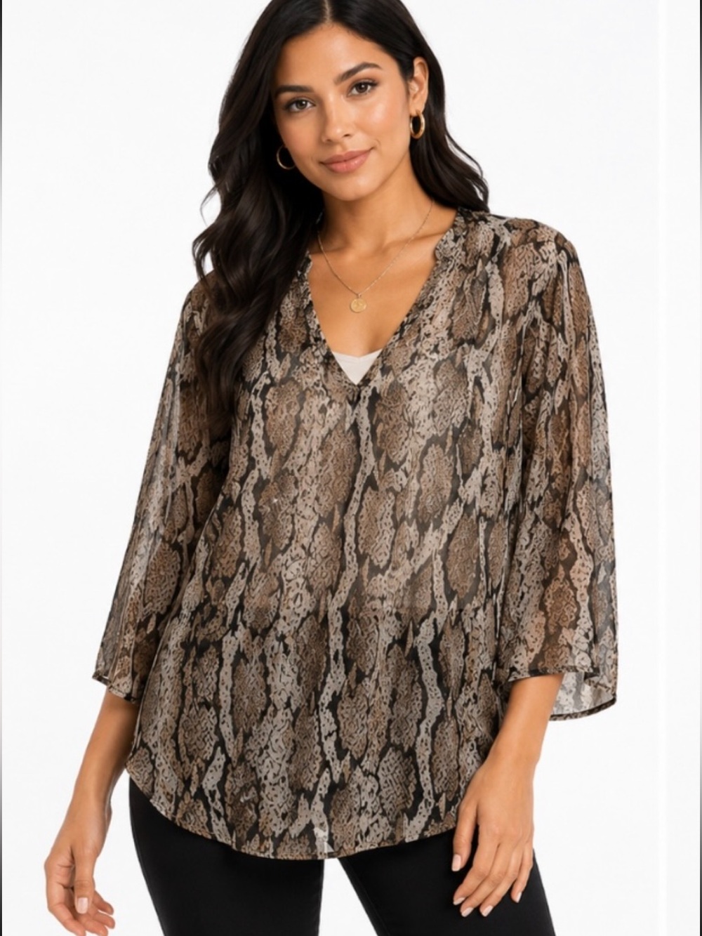 Jordan Taylor Brown Snake-Print V-Neck Blouse